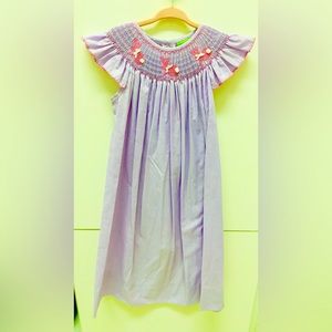 Perfect Easter Dress!! Pink Bunny Smocked Dress - Lavender Gingham
